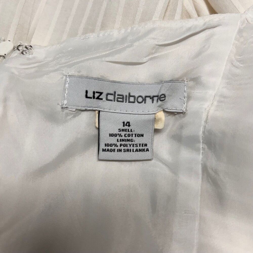 Liz Claiborne White Cotton Striped Sundress Womens Size 14 Pleated Midi Dress - Picture 9 of 12